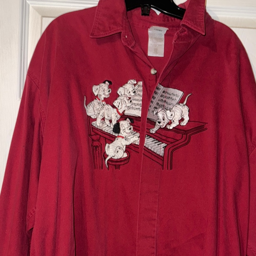 Disney Red Casual Button Down Shirt with Cartoon Graphic